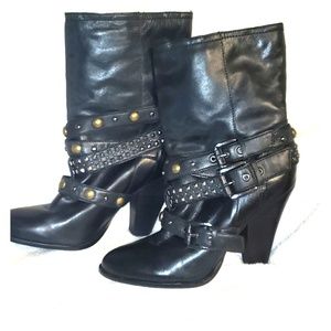 Black studded lady biker boots